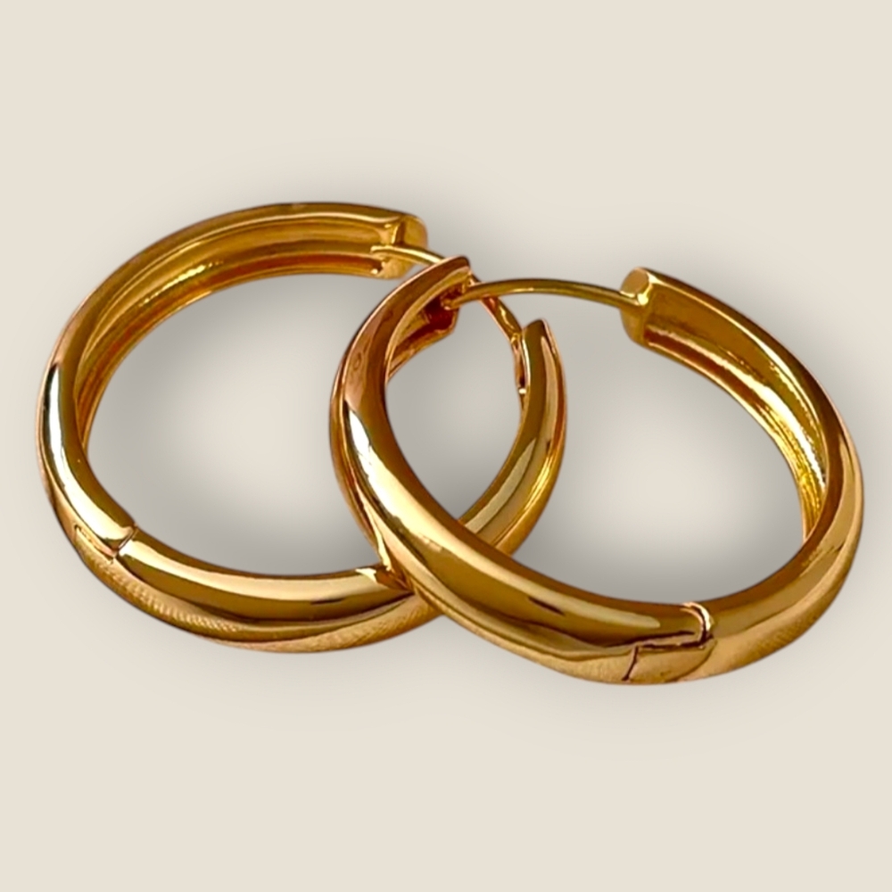 Classic Gold Hoop Earrings - Polished Gold Tone